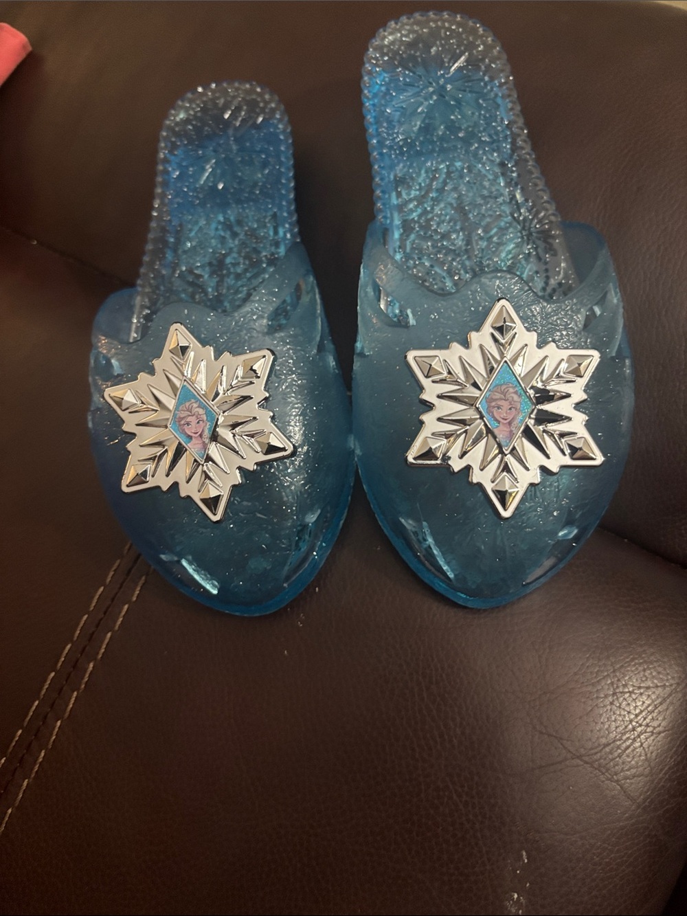 NWOT Disney Blue Glitter Elsa Snowflake Slide Slippers